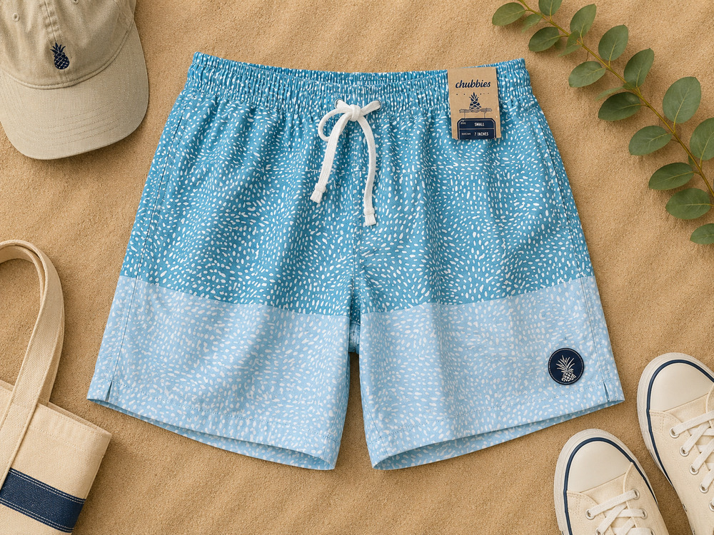 NWT Chubbies Men's The Whale Sharks 7" Classic Liner Swim Trunks Blue Size S